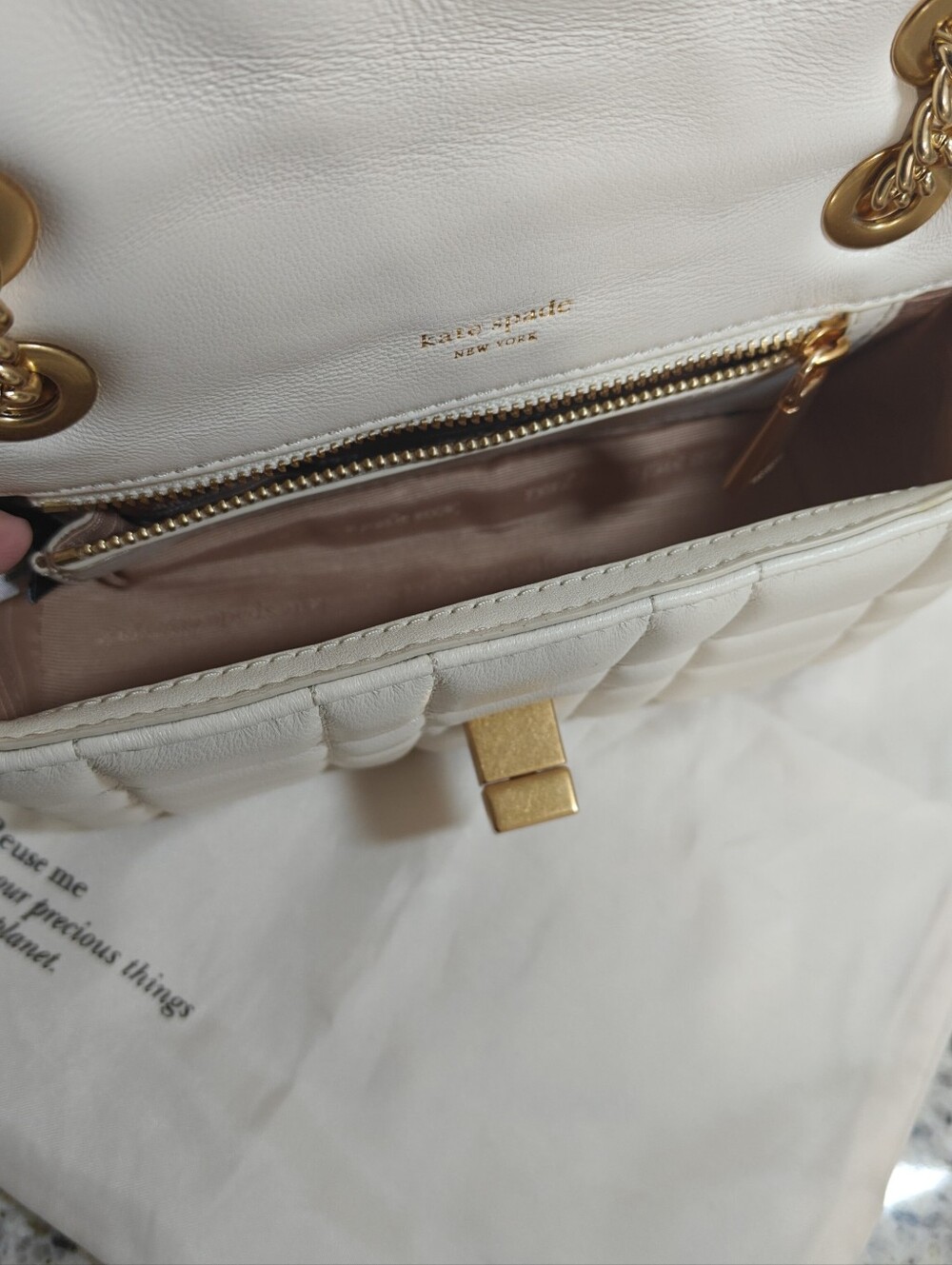 Kate spade evelyn quilted bag small shoulder crossbody (ivory white, gold) - Picture 10 of 12